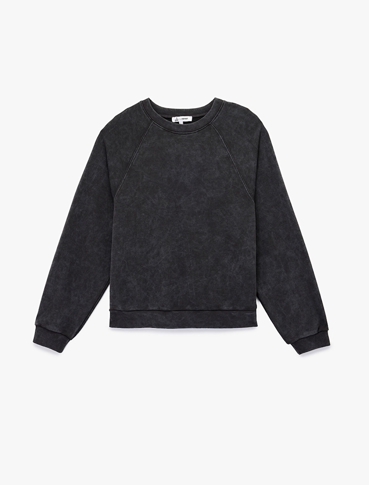 Uzun Kollu Bisiklet Yaka Yıkamalı Şardonlu Sweatshirt