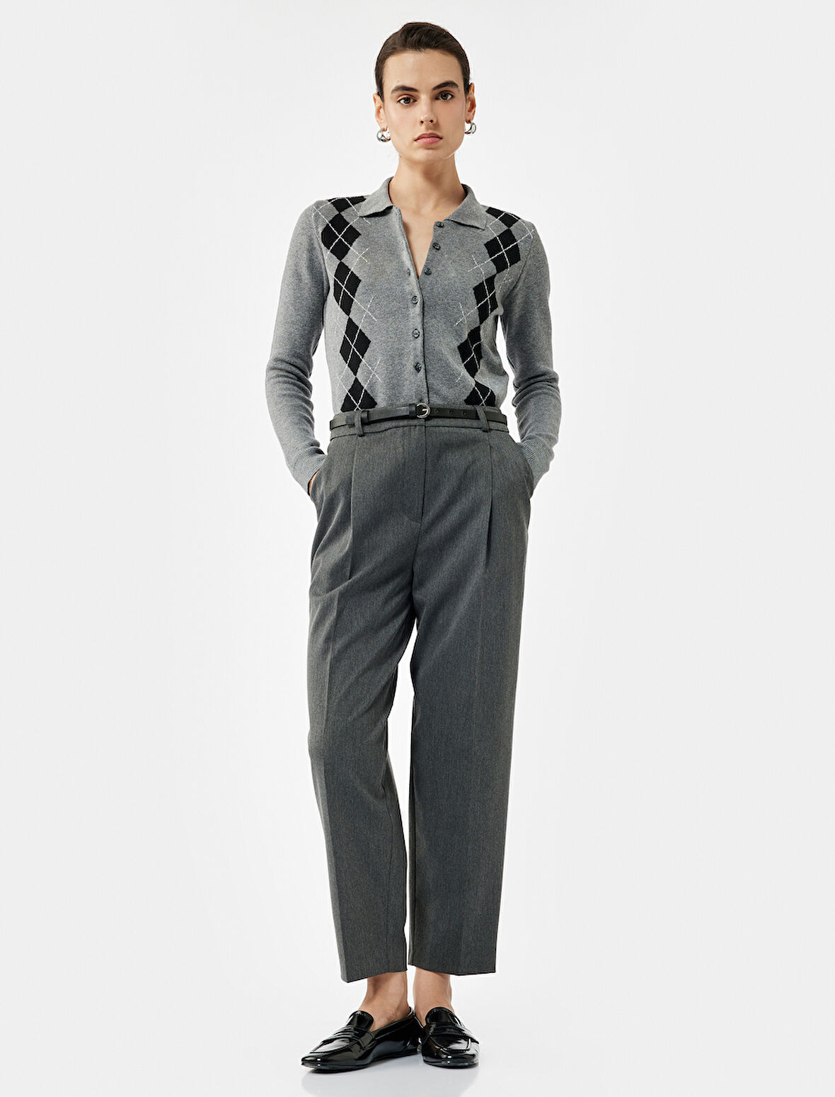 Cepli Kemerli Yüksek Bel Oversize Cigarette Pantolon