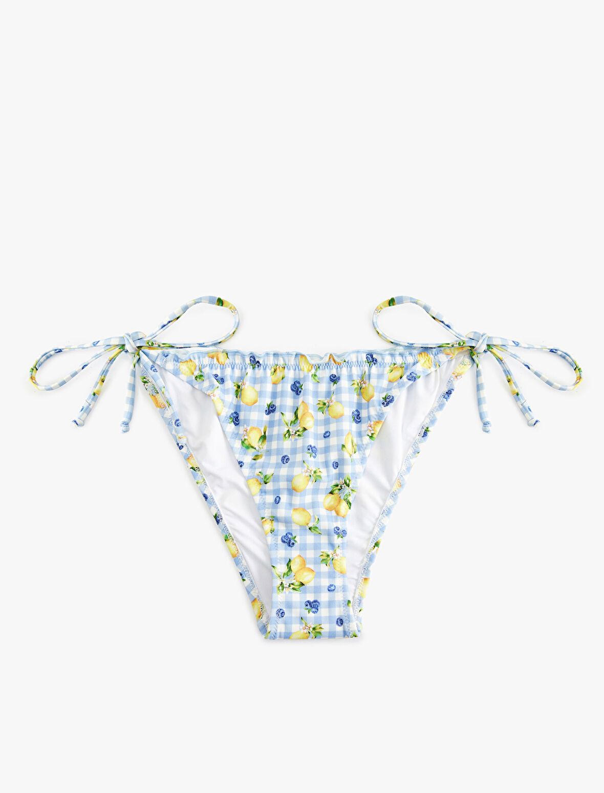 Bağlamalı Fırfırlı Limon Baskılı Pötikareli Bikini Altı