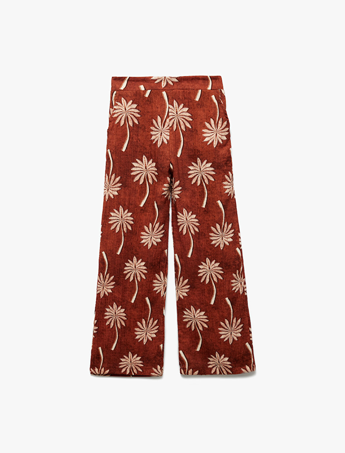 Pamuklu Bol Kalıp Desenli Geniş Paça Pantolon