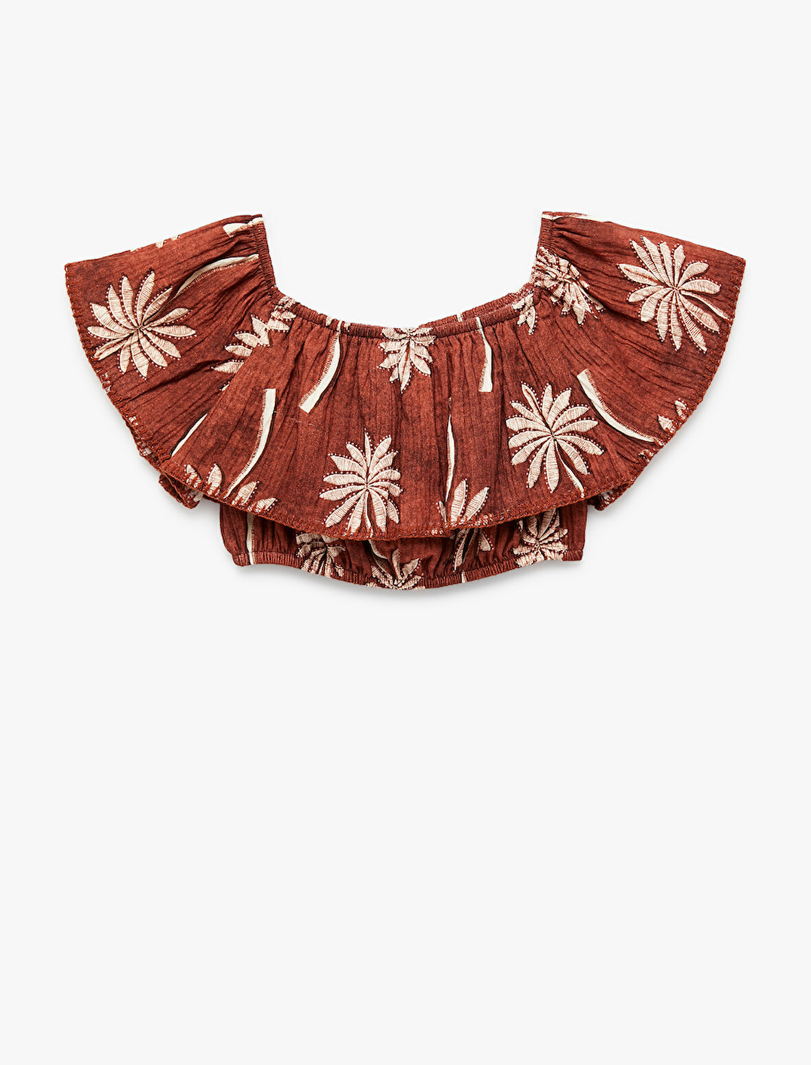 Pamuklu Kayık Yaka Kolsuz Volanlı Crop Bluz