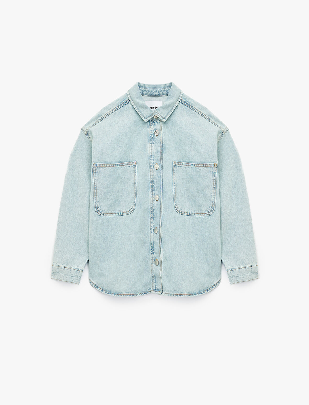 Pamuklu Düğmeli Rahat Kalıp Klasik Yaka Cep Detaylı Denim Gömlek