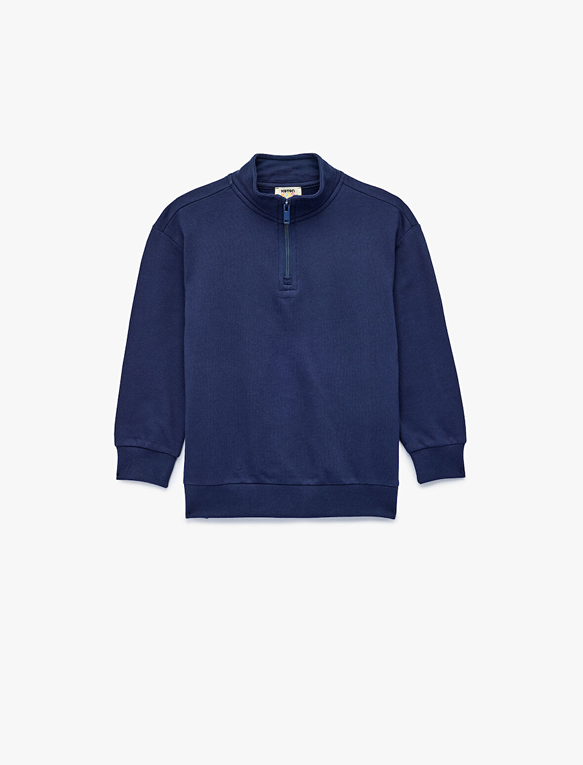 Dik Yaka Uzun Kollu Yarım Fermuarlı Pamuklu Basic Sweatshirt