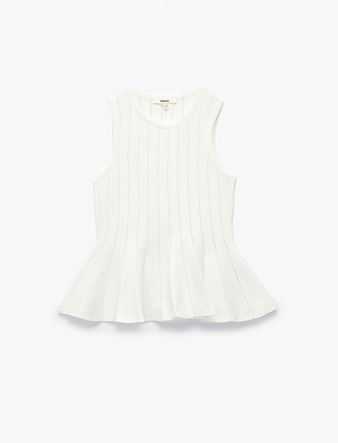 Kolsuz Bisiklet Yaka Ajurlu Peplum Triko Bluz