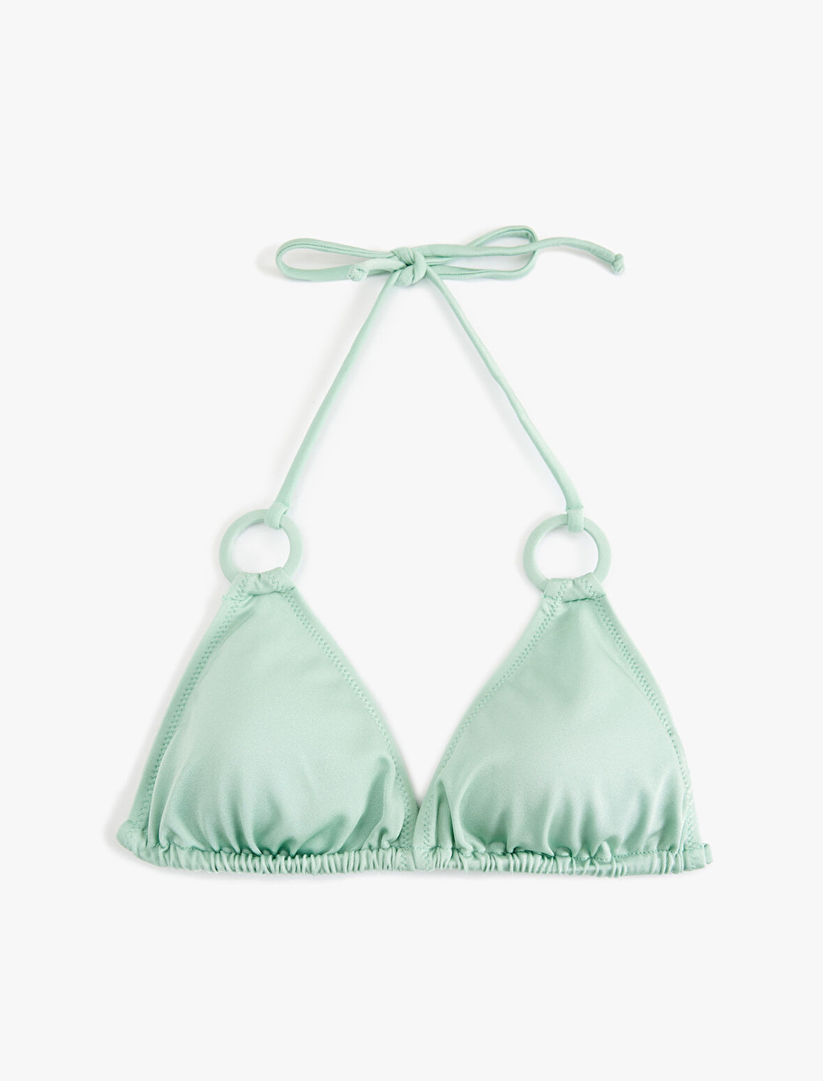 Aksesuar Detaylı Boyundan Bağlamalı Üçgen Bikini Üstü