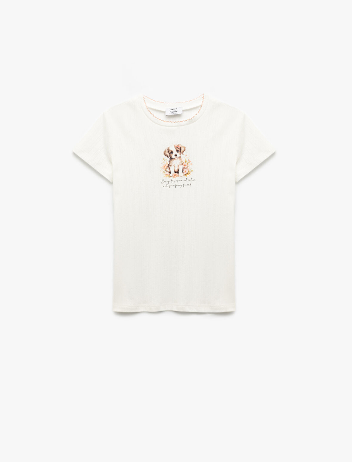 Köpek Baskılı Bisiklet Yaka Kısa Kollu Tişört