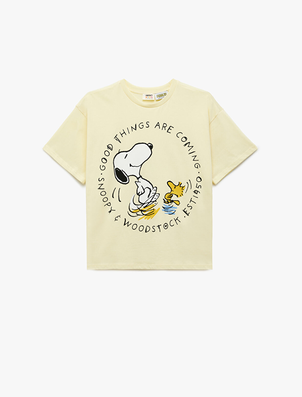 Snoopy Baskılı Bisiklet Yaka Kısa Kollu Pamuklu Lisanslı Tişört