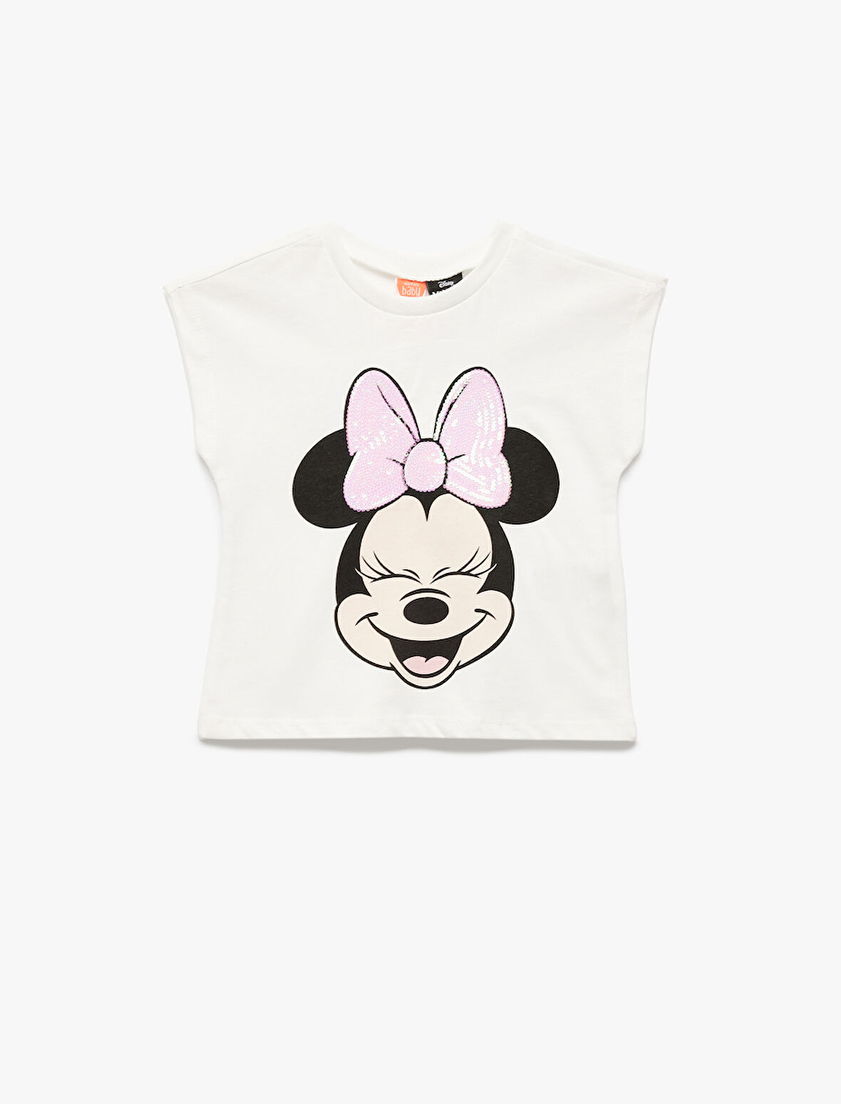 Pamuklu Pullu Payetli Bisiklet Yaka Kısa Kollu Lisanslı Minnie Mouse Tişört