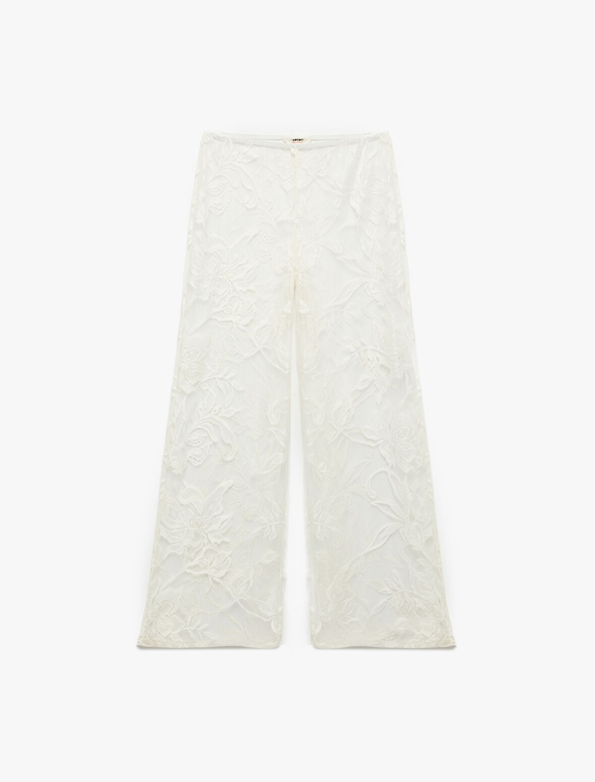 Transparan Floral Dokulu Geniş Paça Dantel Pareo Pantolon