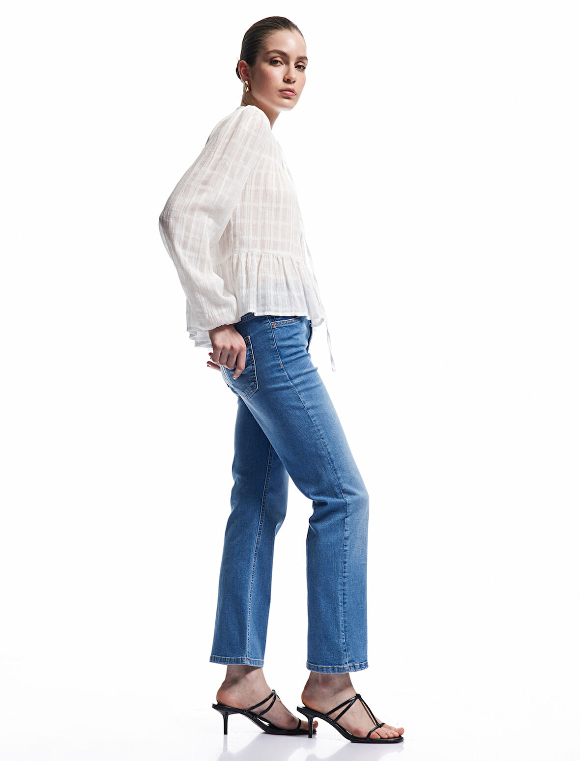 Yüksek Bel Kısa İspanyol Paça Jean Pantolon - Flare Jeans