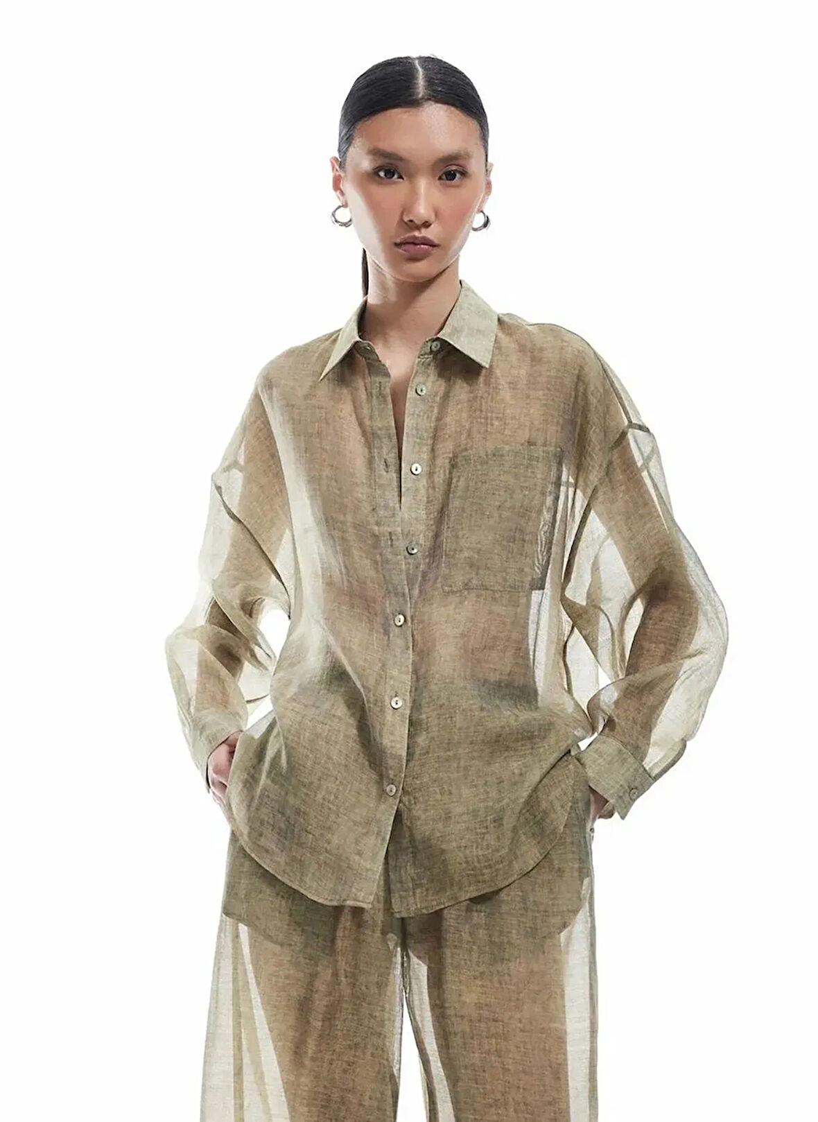 Koton x Sima Tarkan Haki Kadın Regular Fit Gömlek 5SAK60049EW