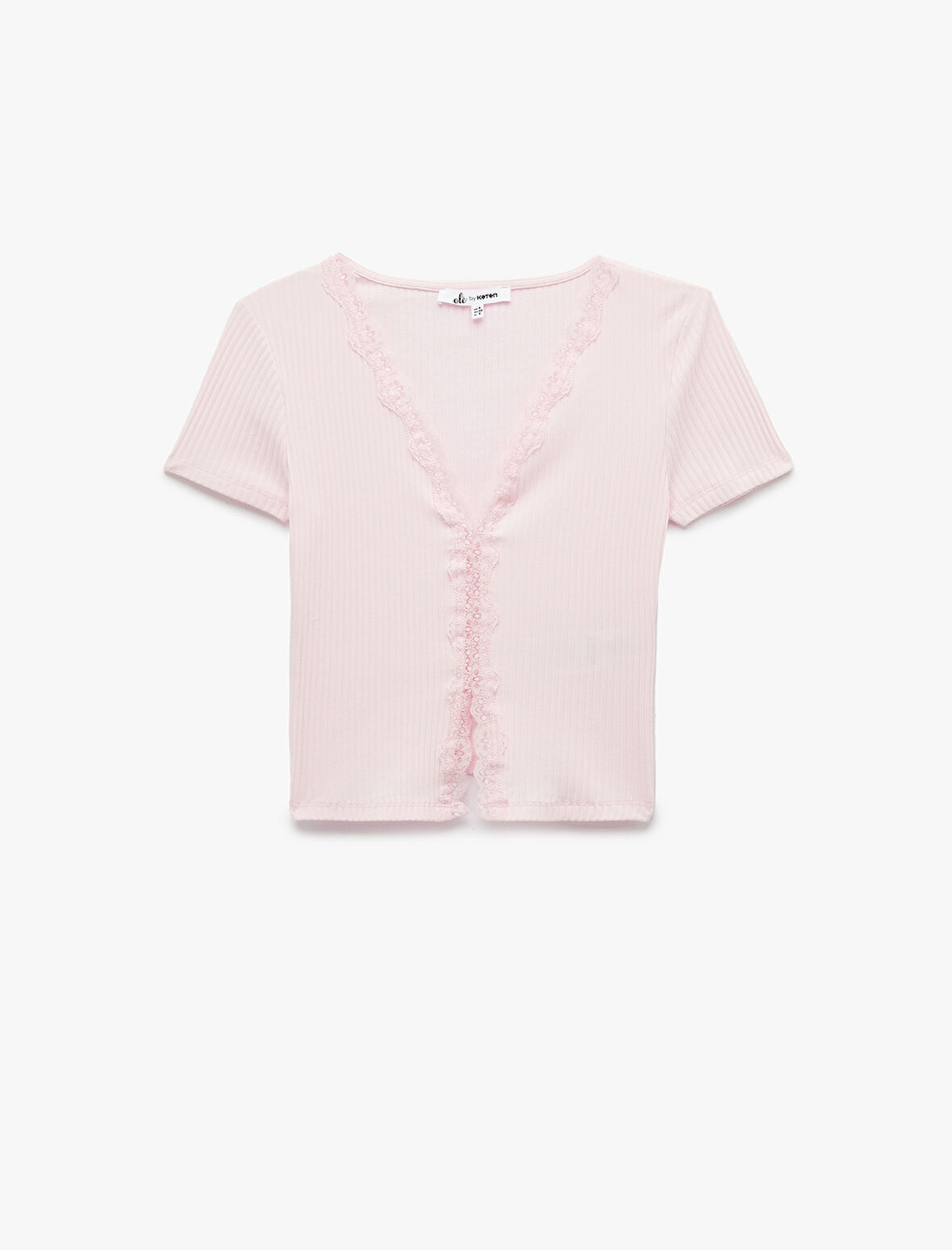Dantel Detaylı Kısa Kollu V Yaka Tişört