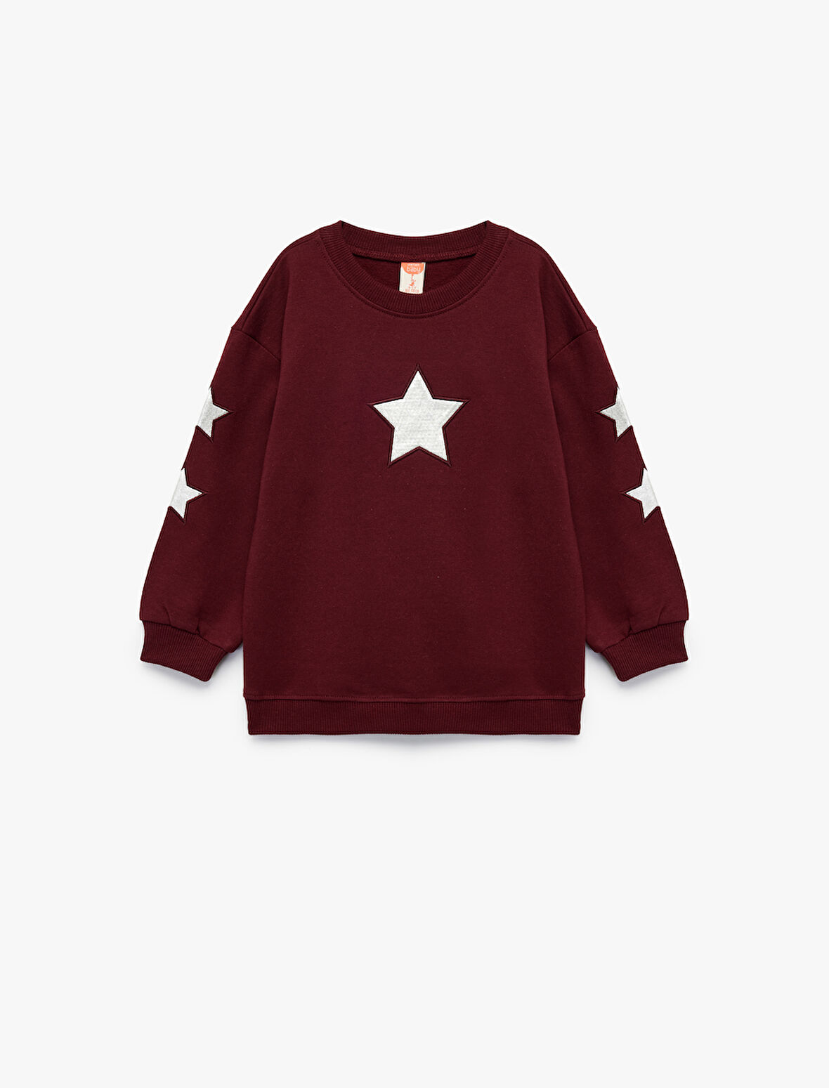 Pamuklu Bisiklet Yaka Şardonlu Pullu Yıldız İşlemeli Sweatshirt