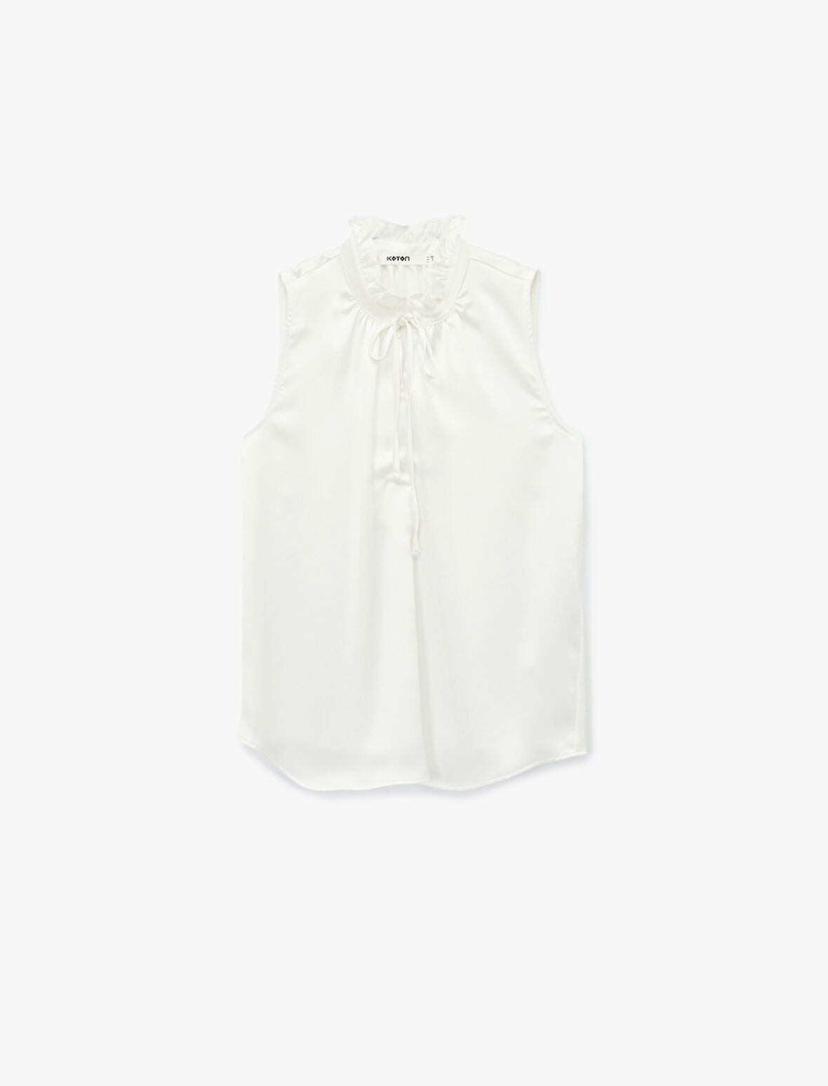 Bağlama Detaylı Dik Fırfırlı Yaka Kolsuz Gömlek