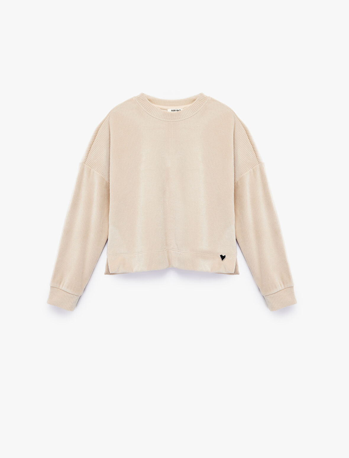 Uzun Kollu Bisiklet Yaka Kalp Detaylı Fitilli Sweatshirt