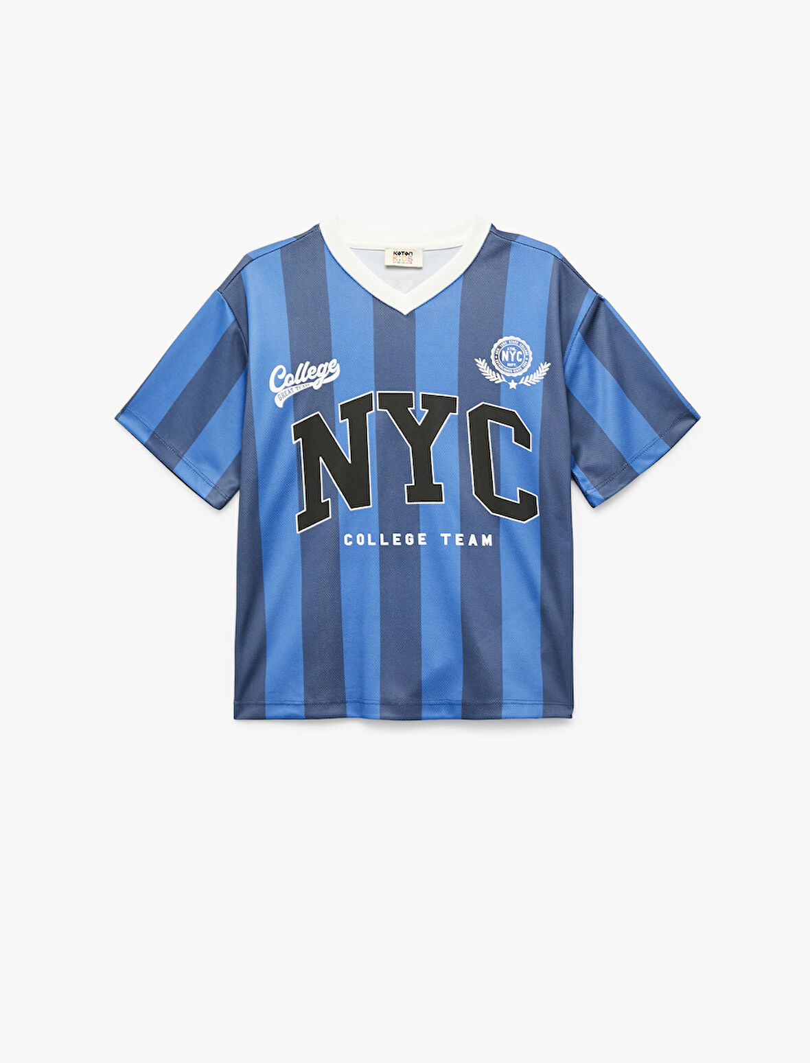 V Yaka Kısa Kollu Baskılı Forma Tişört