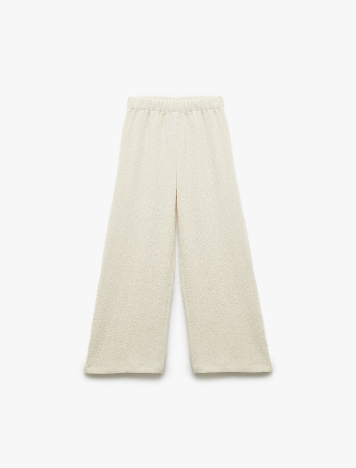 Beli Lastikli Viskon Karışımlı Dokulu Geniş Paça Pantolon