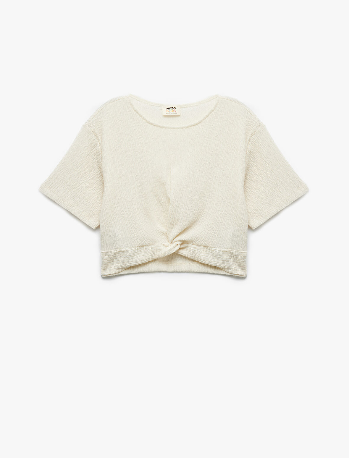 Bisiklet Yaka Kısa Kollu Bağlama Detaylı Crop Bluz