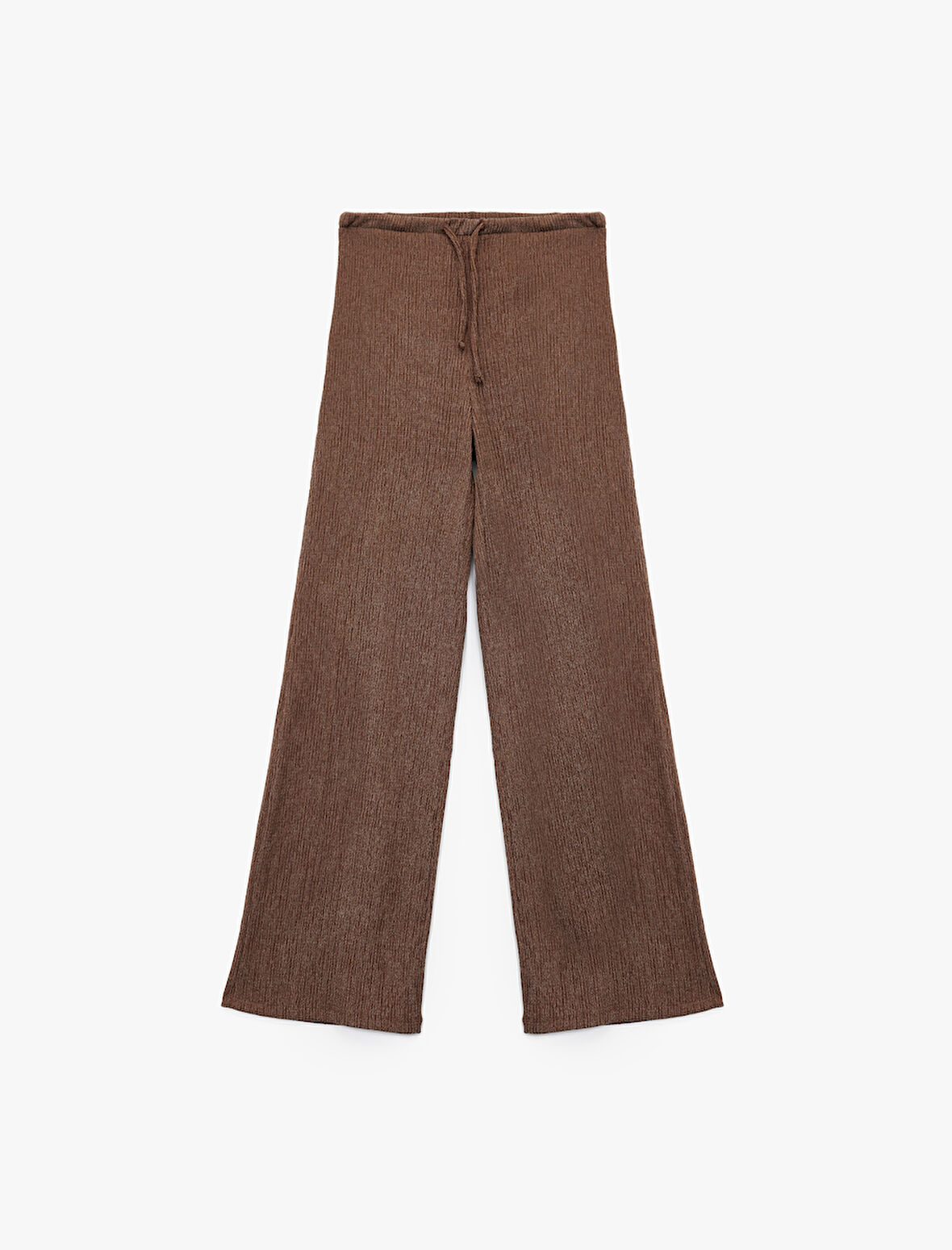 Yüksek Bel Rahat Kalıp Bürümcük Viskon Karışımlı Beli Bağcıklı Geniş Paça Pantolon