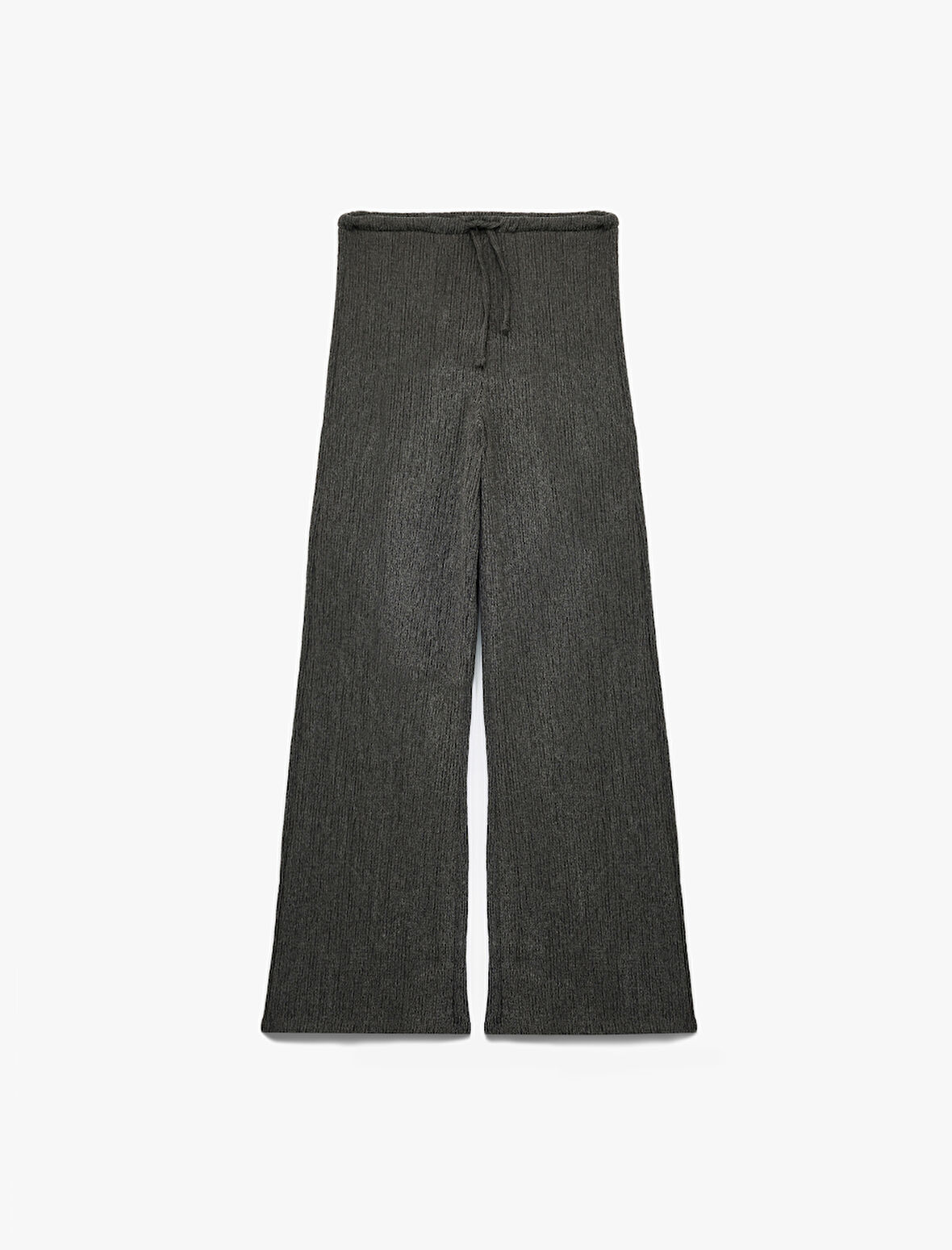 Yüksek Bel Rahat Kalıp Bürümcük Viskon Karışımlı Beli Bağcıklı Geniş Paça Pantolon