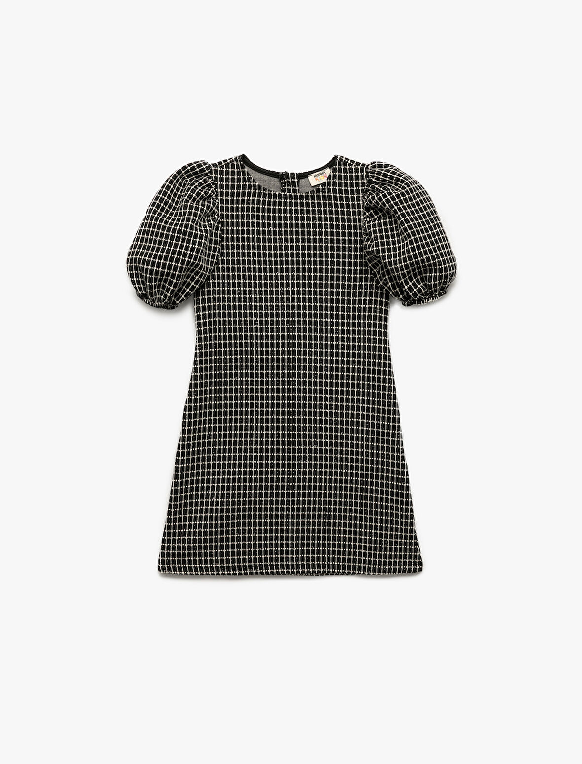 Kısa Kollu Bisiklet Yaka Balon Kollu Sim Detaylı Tüvit Elbise