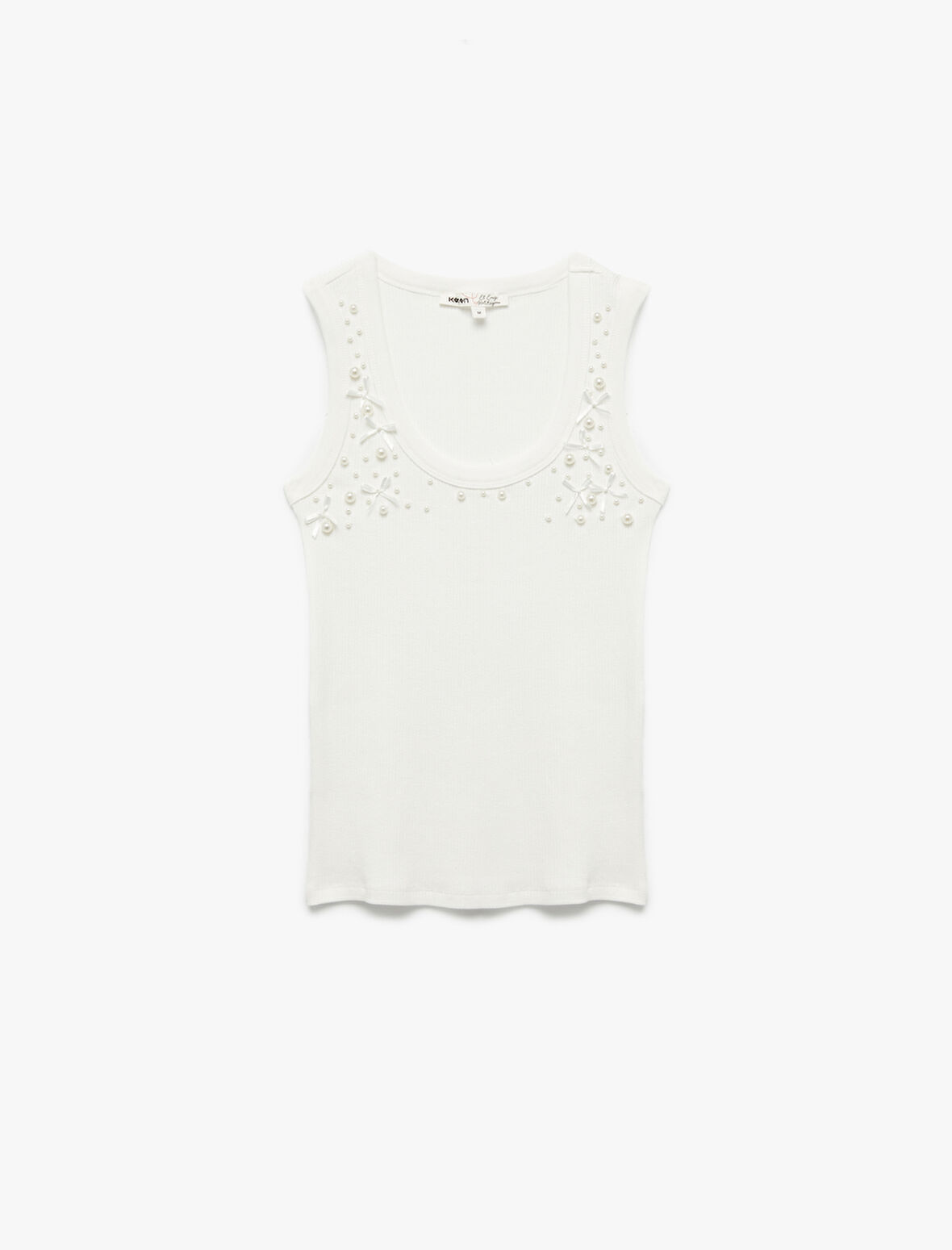 Pamuklu Slim Fit İnci İşleme Detaylı Fiyonklu U Yaka Atlet