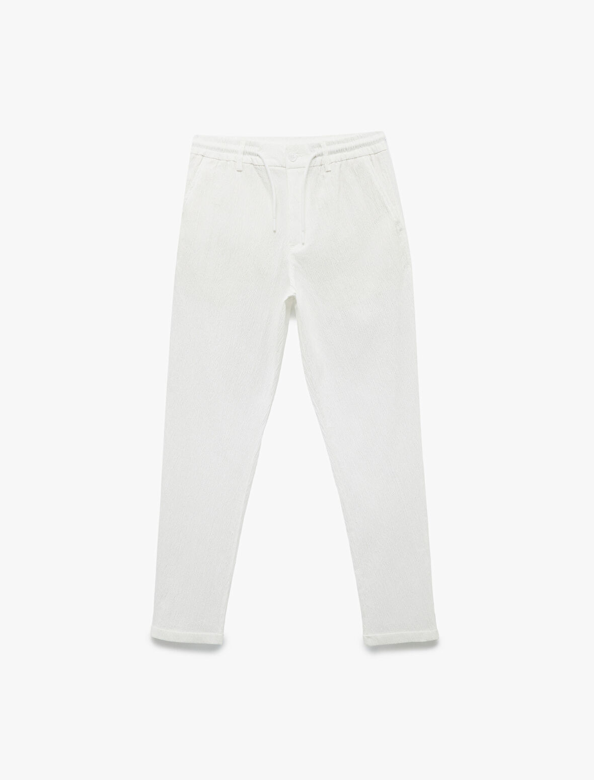 Pamuklu Katlamalı Paça Dokulu Beli Bağcıklı Düğmeli Pantolon