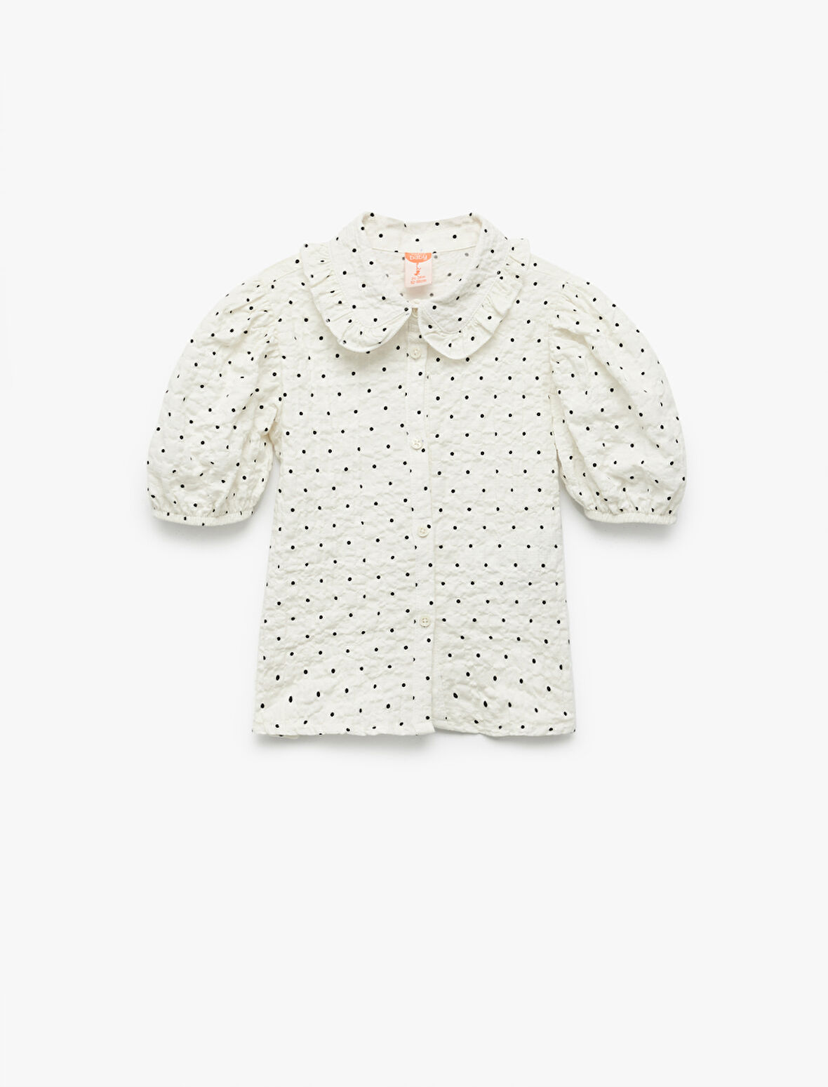 Bebe Yaka Dokulu Rahat Kesim Kısa Kollu Pamuklu Puantiyeli Balon Kollu Gömlek