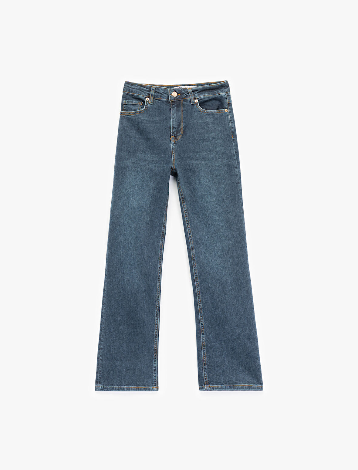 Yüksek Bel Dar Kalıp Düğmeli Cepli İspanyol Paça Crop Jean Pantolon - Flare Jeans