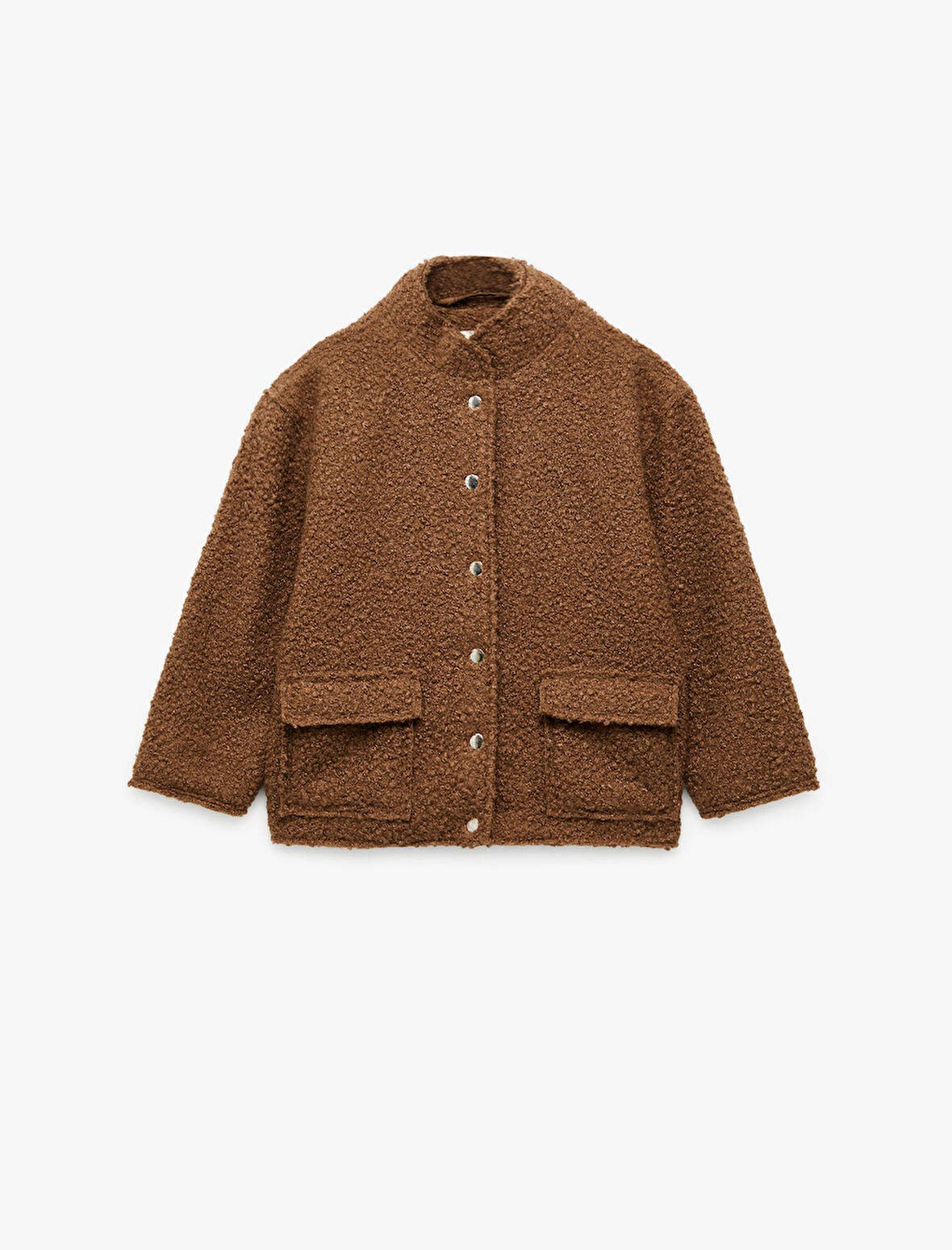 Dik Yaka Uzun Kollu Kapaklı Cepli Bürümcük Ceket