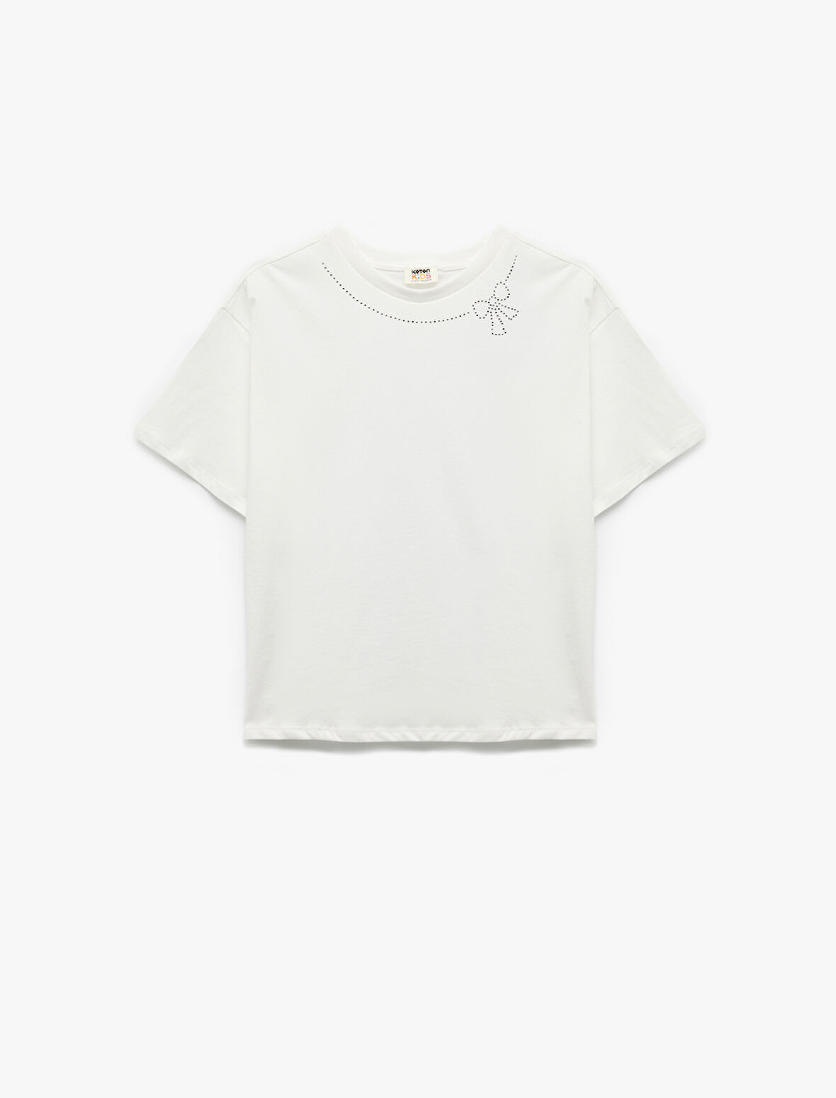 Bisiklet Yaka Kısa Kollu Fiyonk Detaylı Pamuklu Tişört