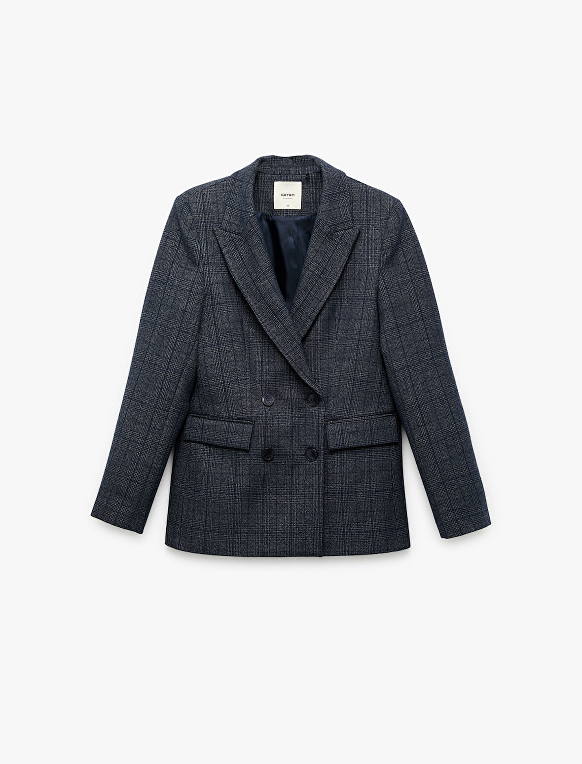 Cepli Uzun Kollu Ekose Kruvaze Blazer Ceket