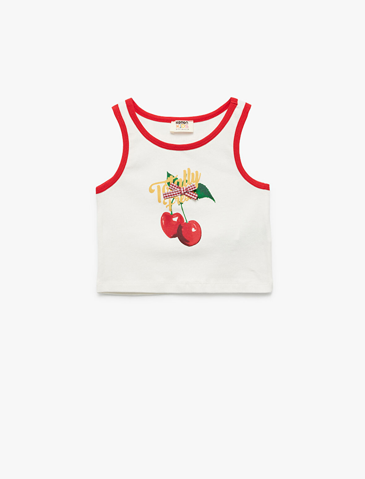 Pamuklu Kolsuz Bisiklet Yaka Fiyonklu Kiraz Baskılı Atlet