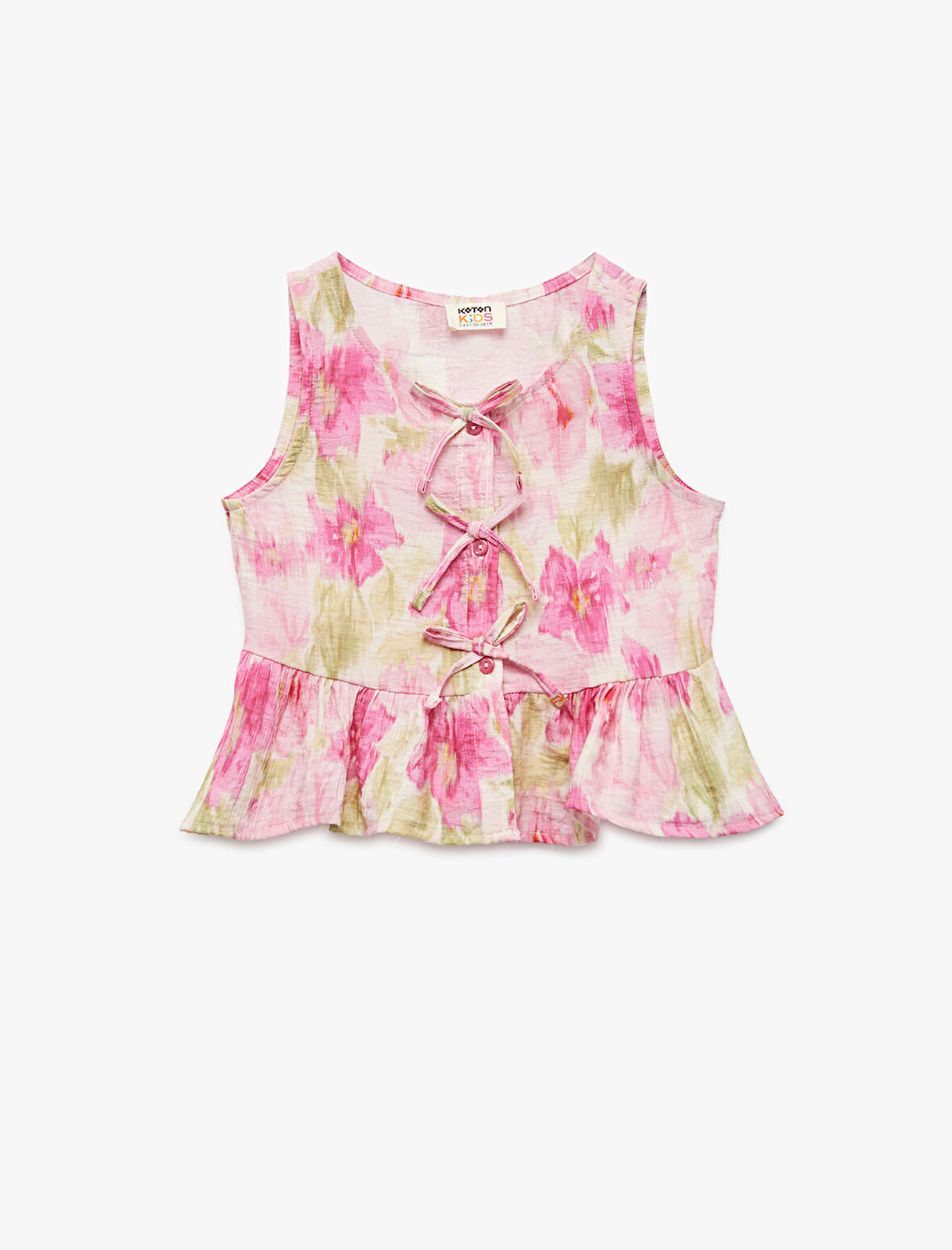 Viskon Kolsuz Bisiklet Yaka Çiçekli Fiyonklu Bluz