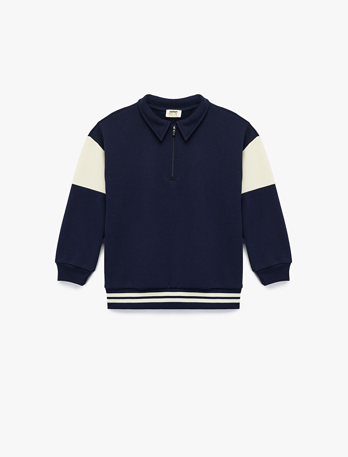 Şardonlu Uzun Kollu Fermuar Detaylı Polo Yaka Sweatshirt