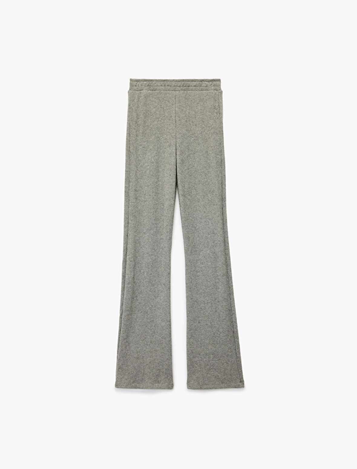 Beli Lastikli Düz Bol Paça Dokulu Pantolon