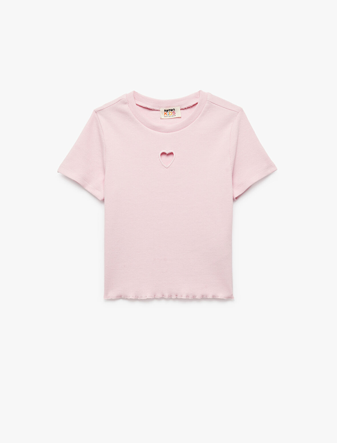 Pamuklu Kalp Detaylı Kısa Kollu Bisiklet Yaka Basic Crop Tişört