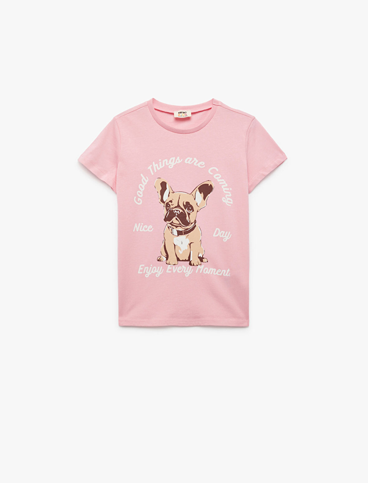 Bisiklet Yaka Pamuklu Köpek Baskılı Kısa Kollu Tişört