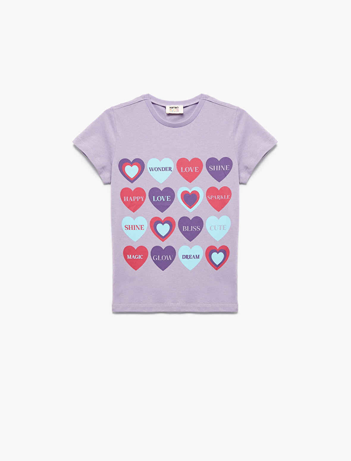 Pamuklu Kalp Baskılı Bisiklet Yaka Kısa Kollu Tişört