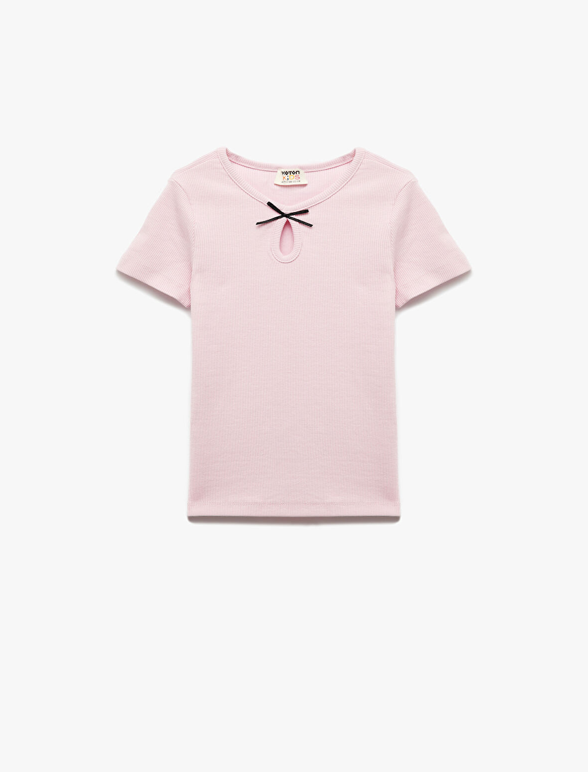 Kurdele Detaylı Kısa Kollu Bisiklet Yaka Pamuklu Tişört