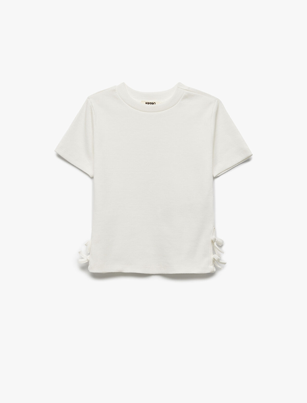 Ribanalı Kısa Kollu Bisiklet Yaka Pamuklu Fiyonklu Tişört