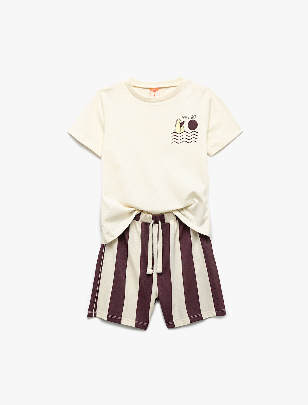 Baskılı Kısa Kollu Bisiklet Yaka Pamuklu Tişört ve Şort Seti