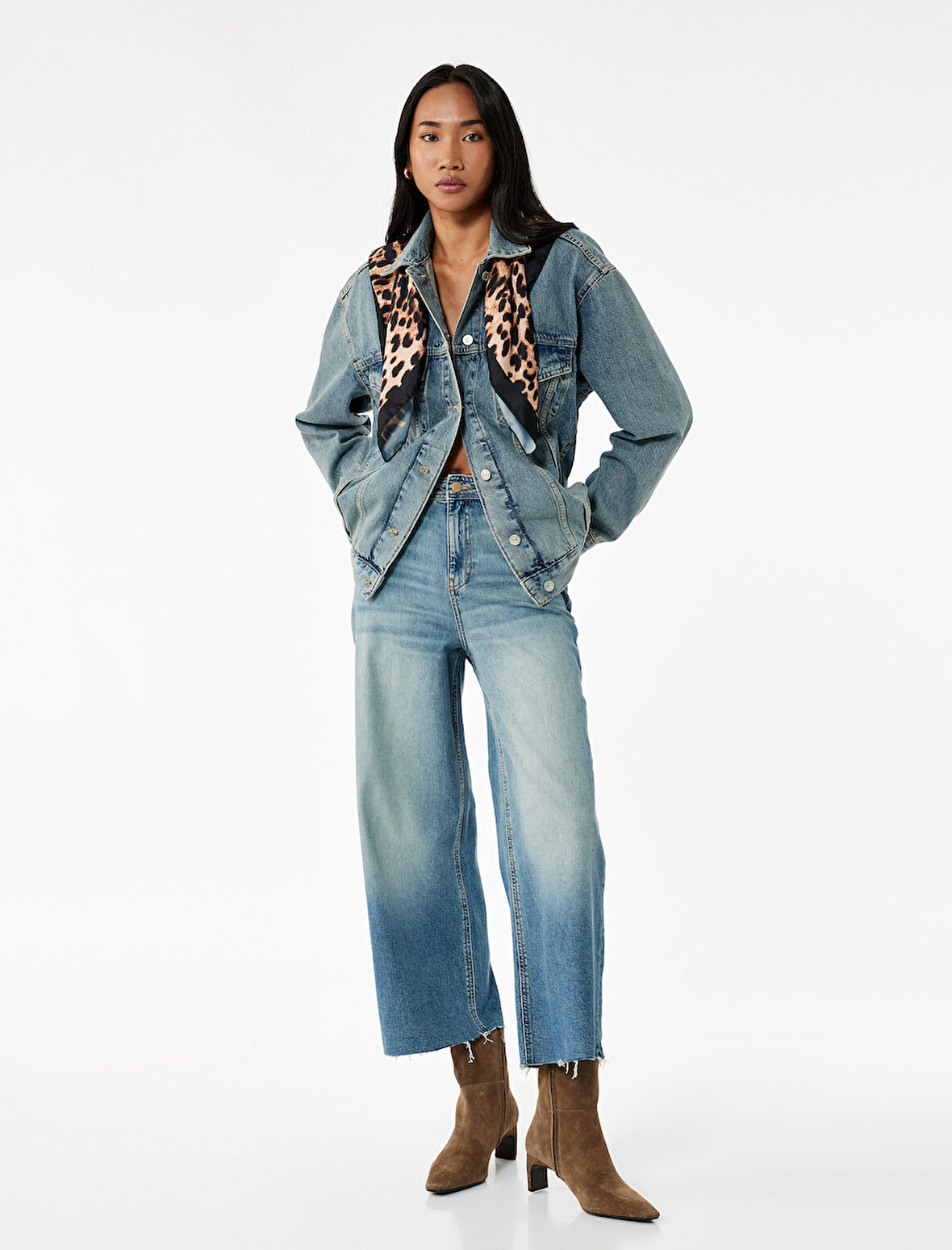 Rahat Kalıp Yüksek Bel Geniş Paça Jean Pantolon - Culotte Jeans