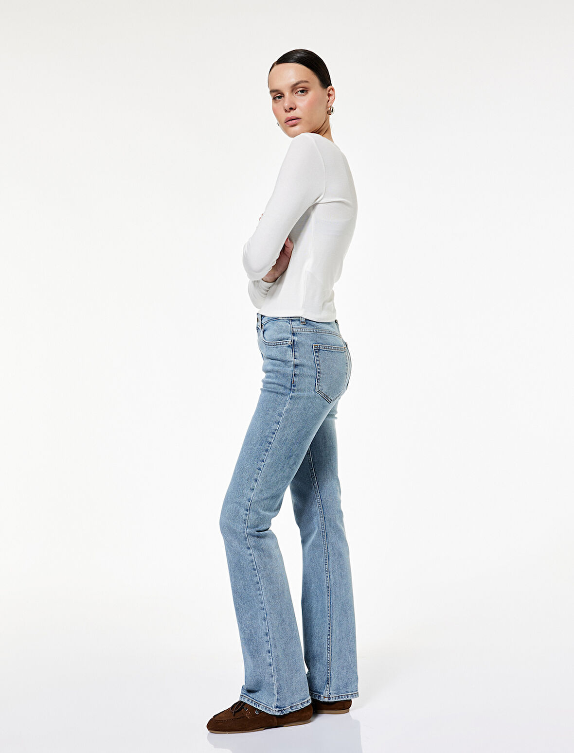 Cepli PamukluSlim Fit İspanyol Paça Jean Pantolon - Flare Jeans