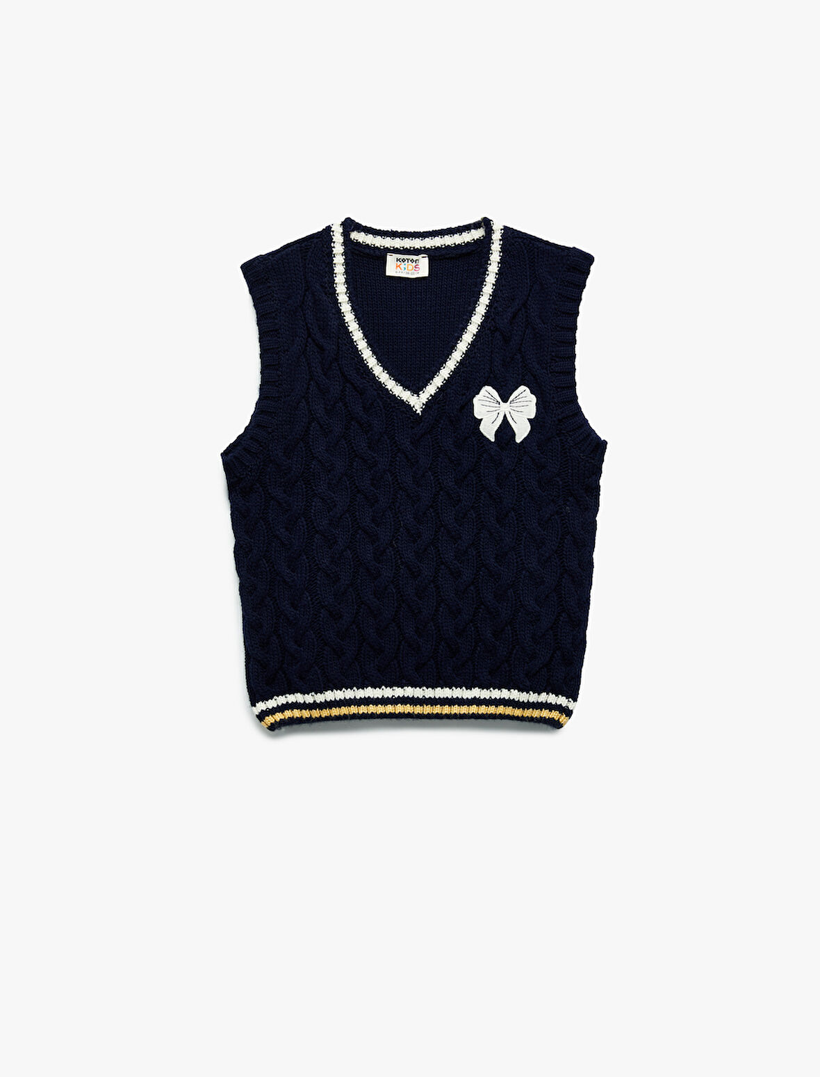 V Yaka Örgü Dokulu Fiyonk Detaylı Triko Süveter