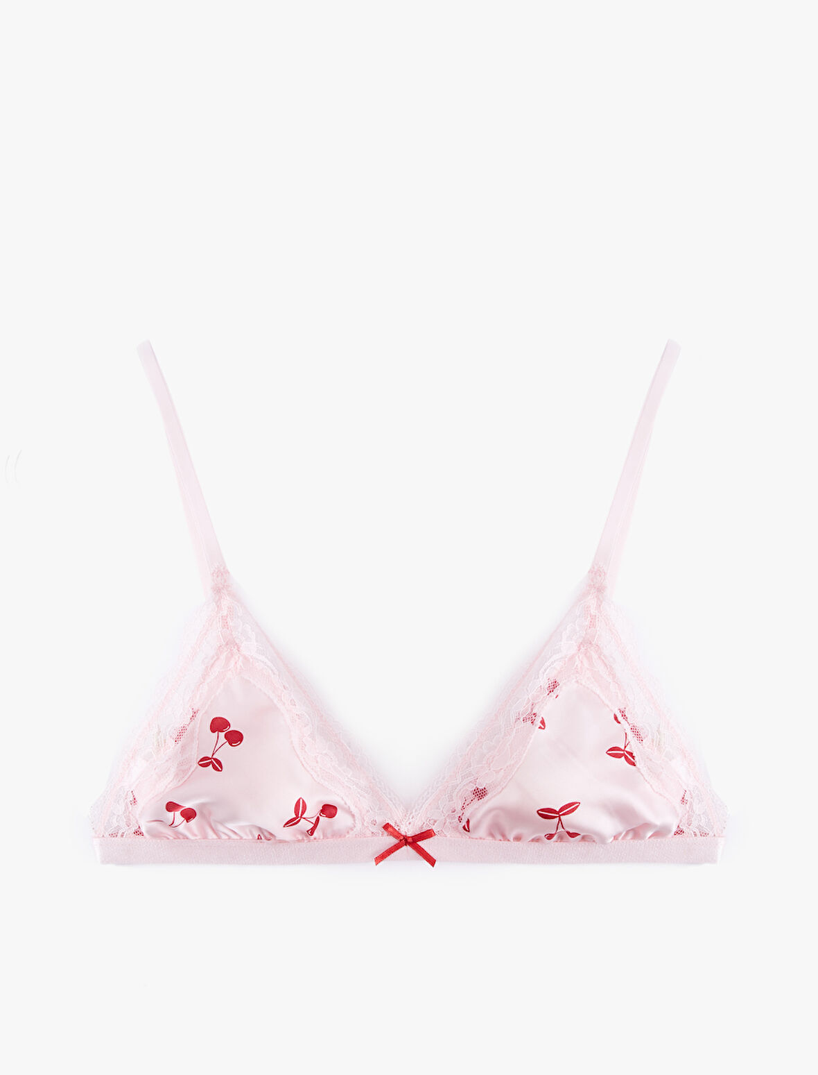 Dantel Detaylı Saten Kiraz Baskılı Sütyen