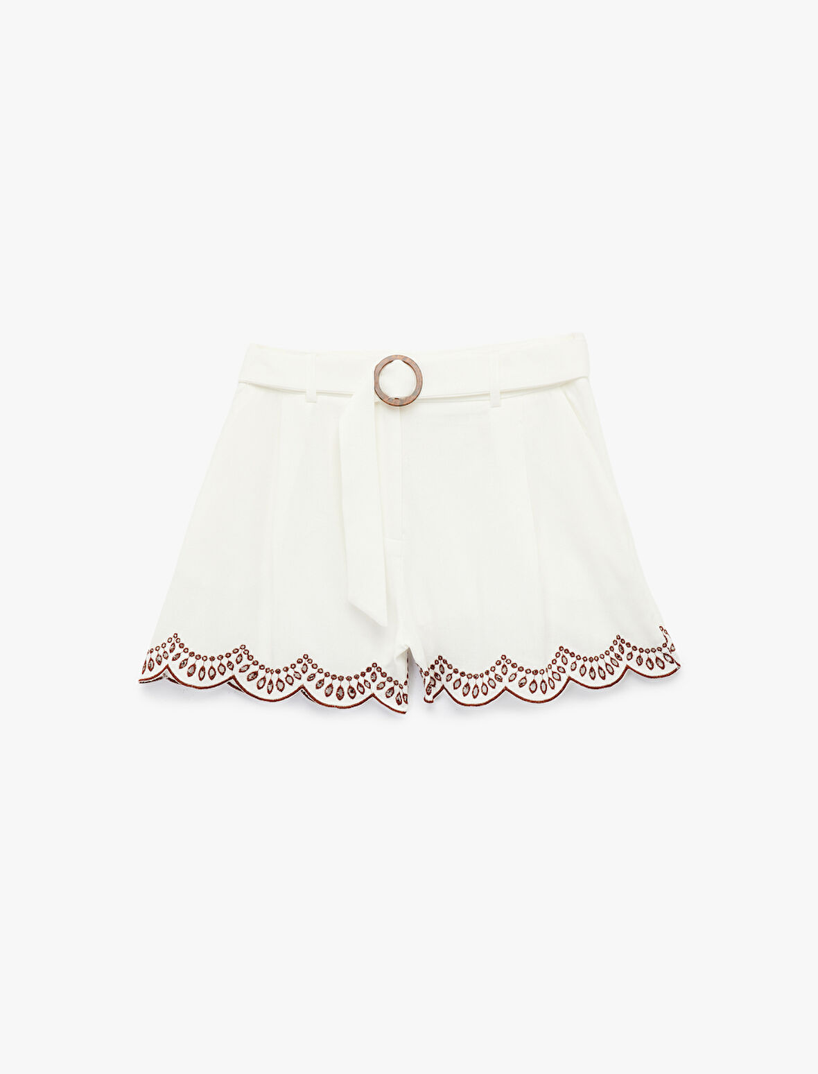 Koton X Melis Ağazat - Keten Karışımlı Kemerli Brodeli Mini Şort