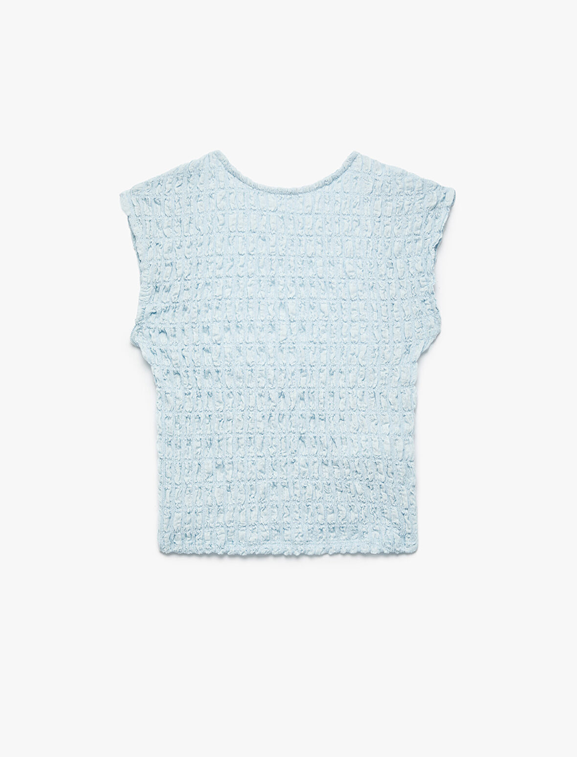 Koton X Melis Ağazat - Slim Fit Kolsuz Dokulu Sırt Dekolteli Bisiklet Yaka Crop Tişört