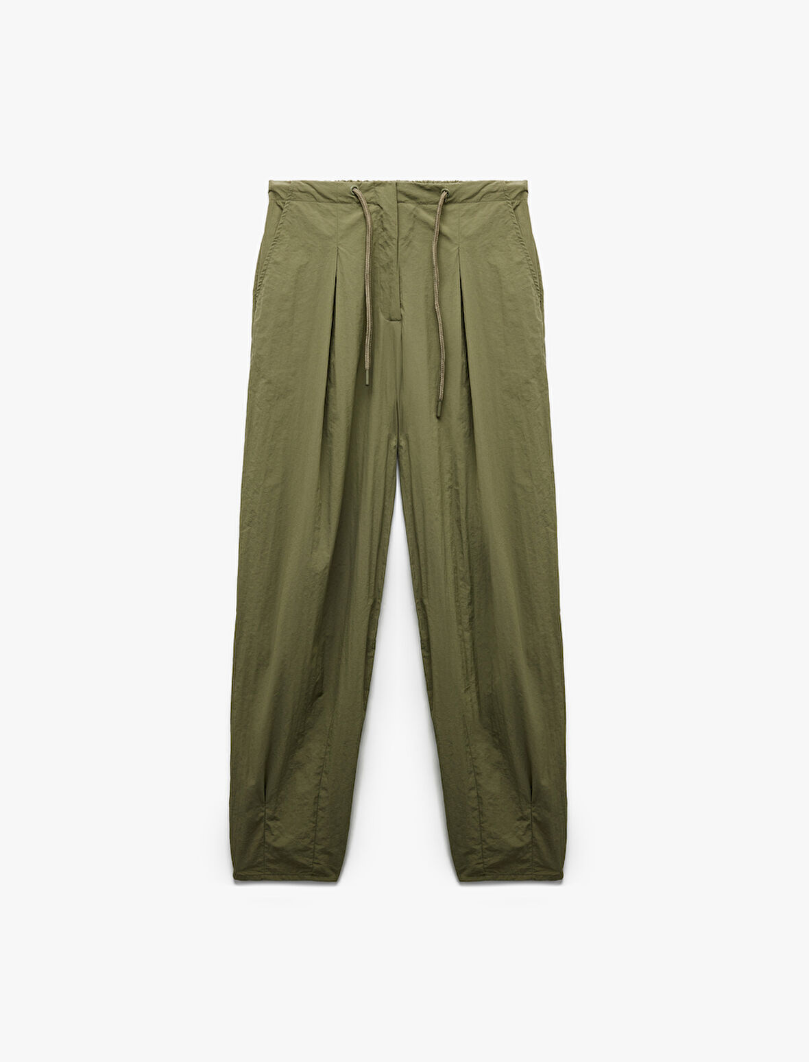 Beli Bağcıklı Düz Paça Rahat Kalıp Cepli Paraşüt Pantolon