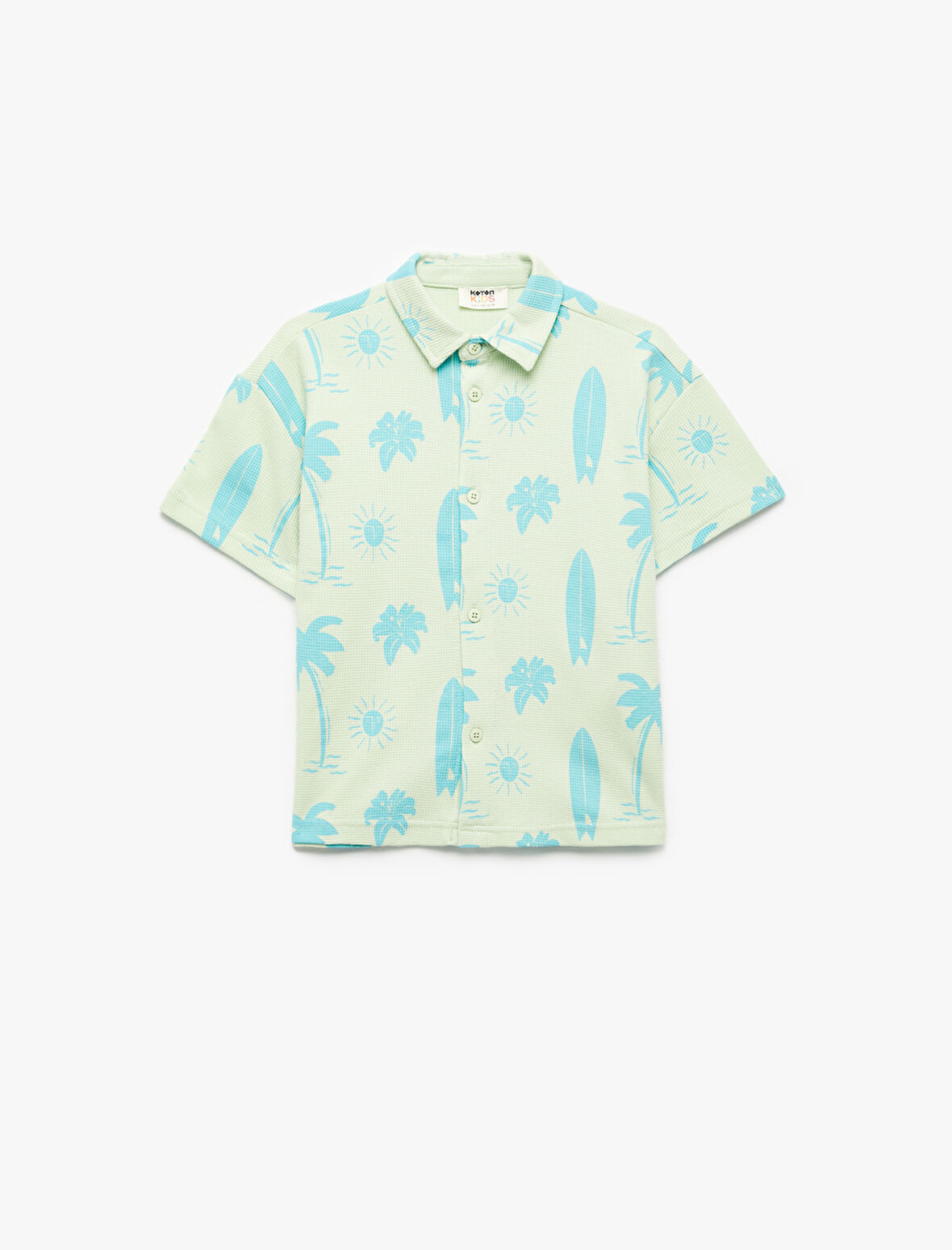 Pamuklu Baskılı Düğme Detaylı Cepli Kısa Kollu Gömlek 